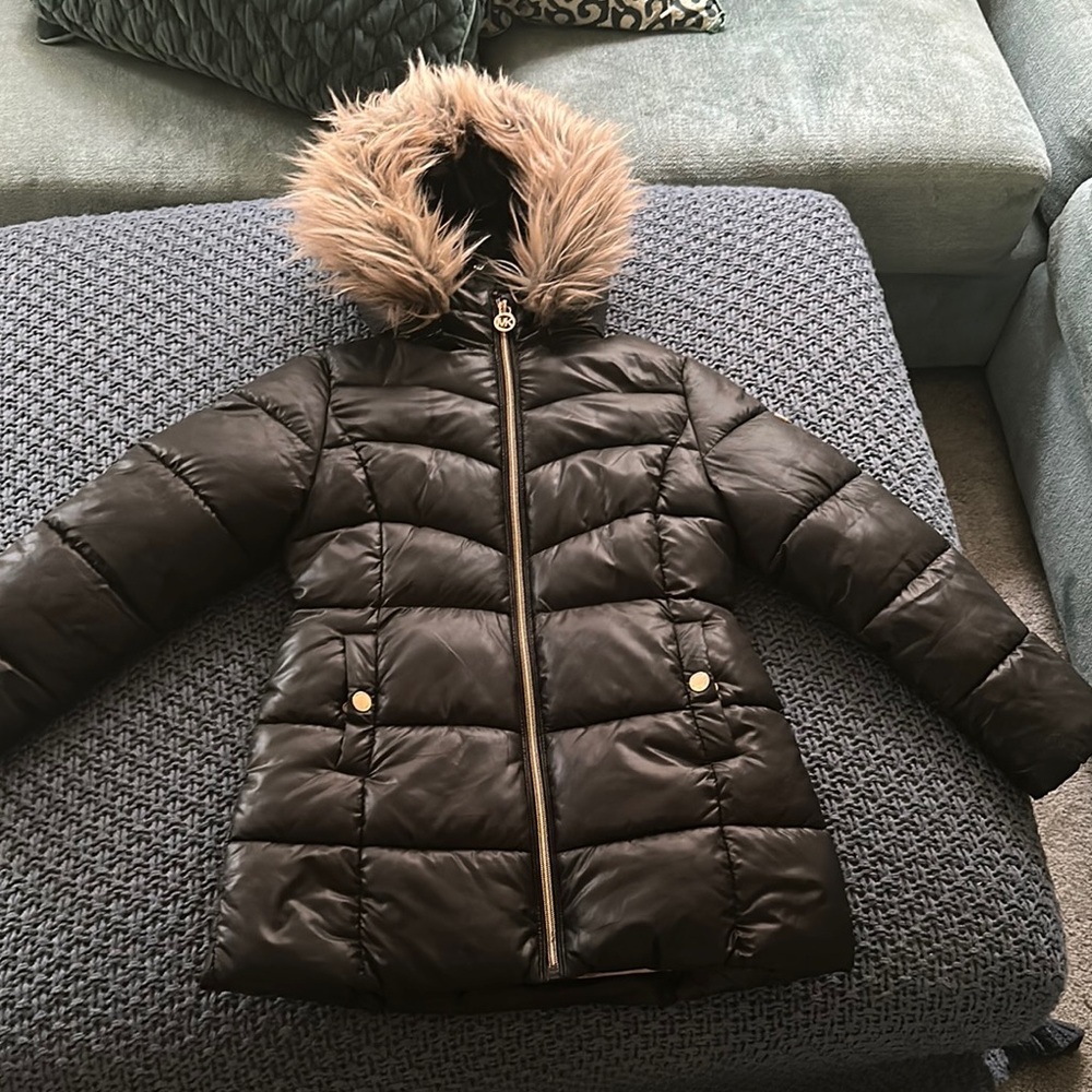 MICHAEL Michael Kors Black Puffer Jacket with Faux Fur Hood
